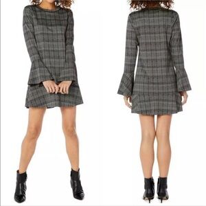 𝅺Michael Stars “Glen” Plaid Long Bell Sleeve Relaxed Fit Career Dress Mini EUC